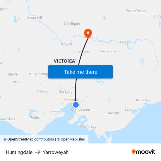 Huntingdale to Yarroweyah map