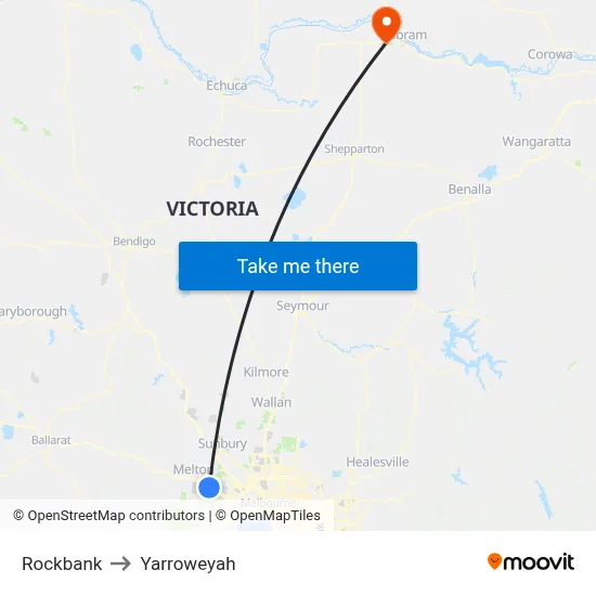 Rockbank to Yarroweyah map