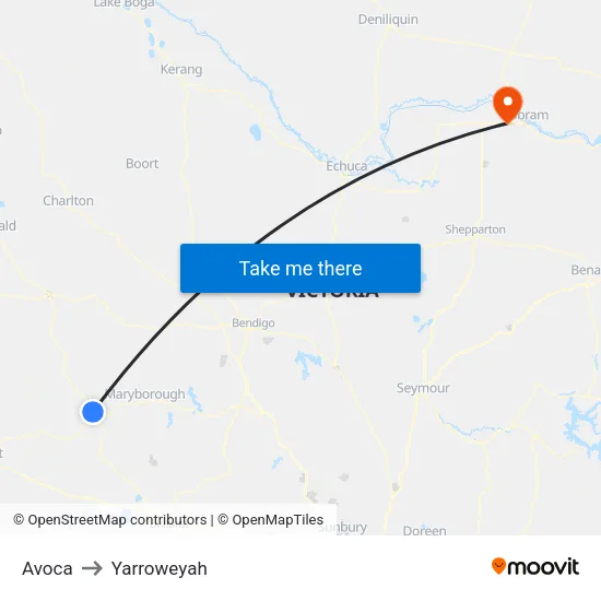 Avoca to Yarroweyah map