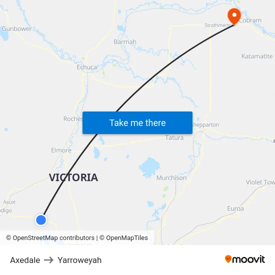 Axedale to Yarroweyah map