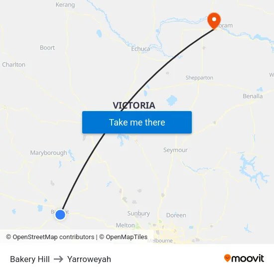 Bakery Hill to Yarroweyah map