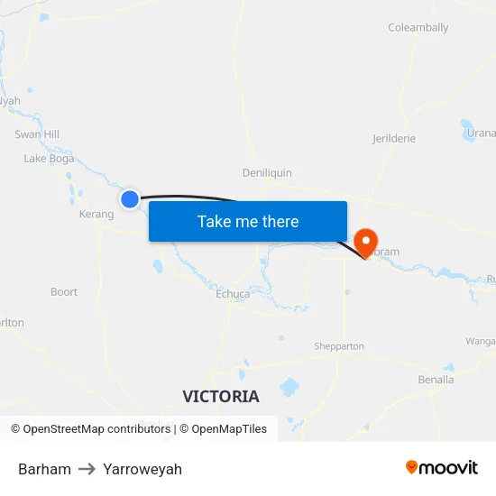 Barham to Yarroweyah map