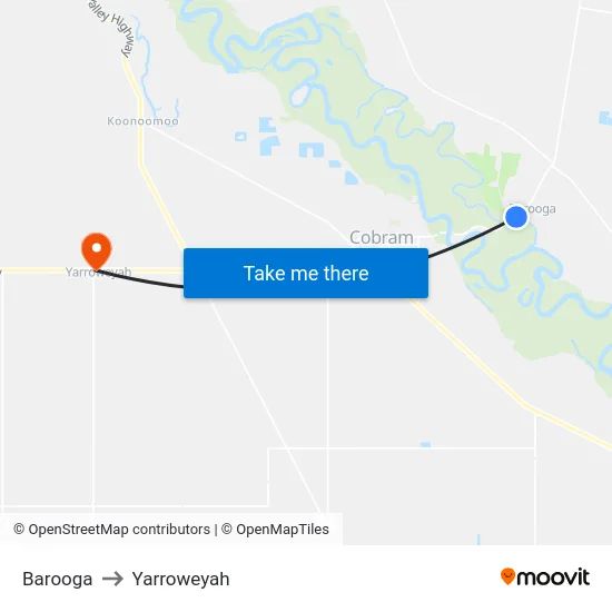 Barooga to Yarroweyah map