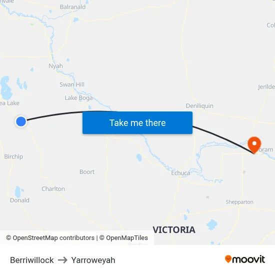 Berriwillock to Yarroweyah map