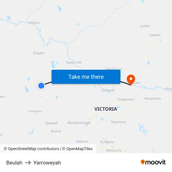 Beulah to Yarroweyah map