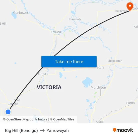 Big Hill (Bendigo) to Yarroweyah map