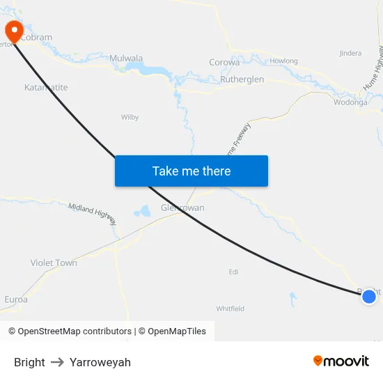 Bright to Yarroweyah map