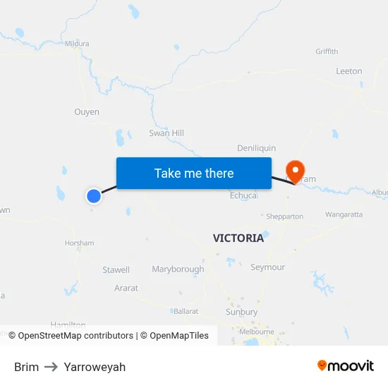 Brim to Yarroweyah map