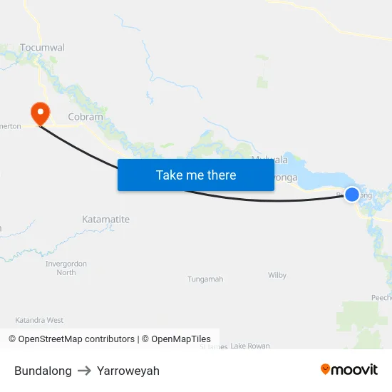 Bundalong to Yarroweyah map