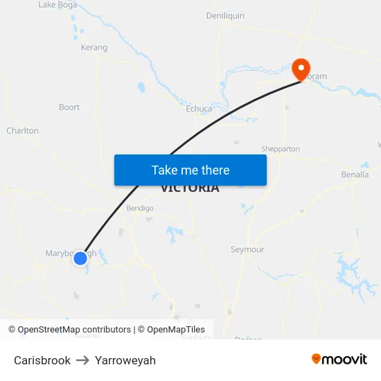 Carisbrook to Yarroweyah map