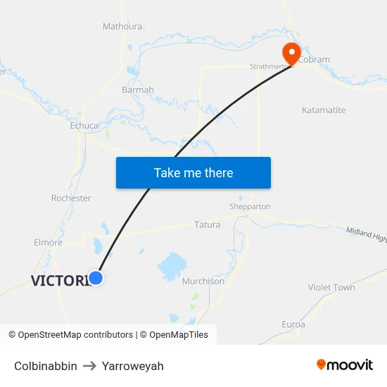 Colbinabbin to Yarroweyah map