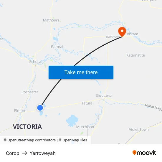 Corop to Yarroweyah map