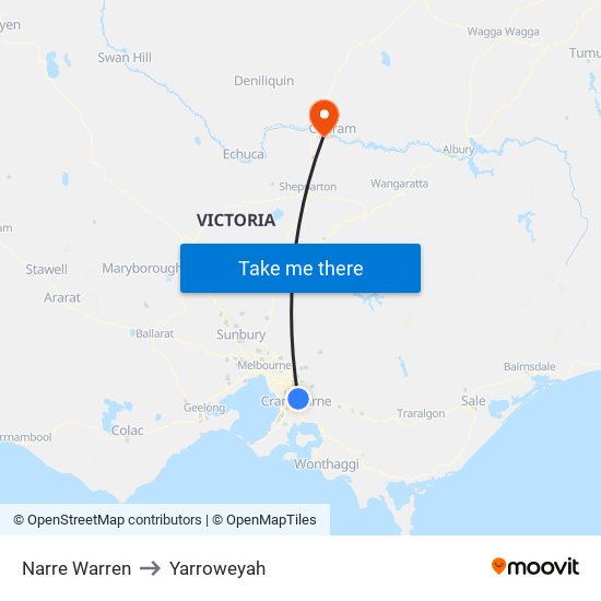 Narre Warren to Yarroweyah map