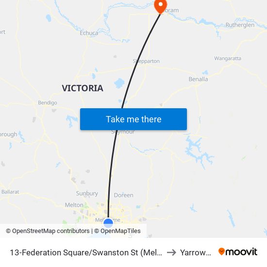 13-Federation Square/Swanston St (Melbourne City) to Yarroweyah map