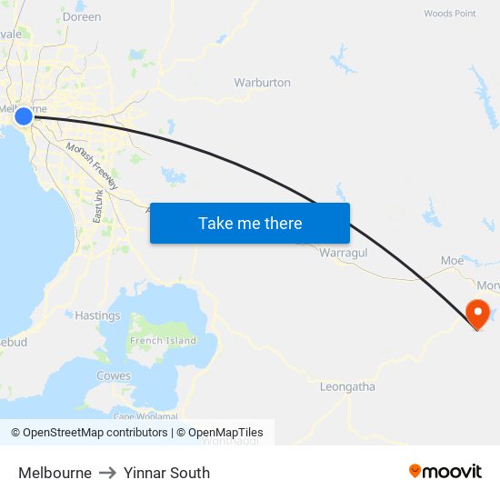 Melbourne to Yinnar South map