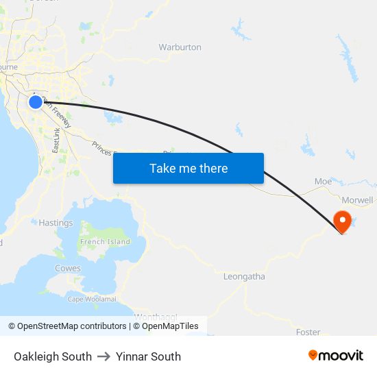 Oakleigh South to Yinnar South map