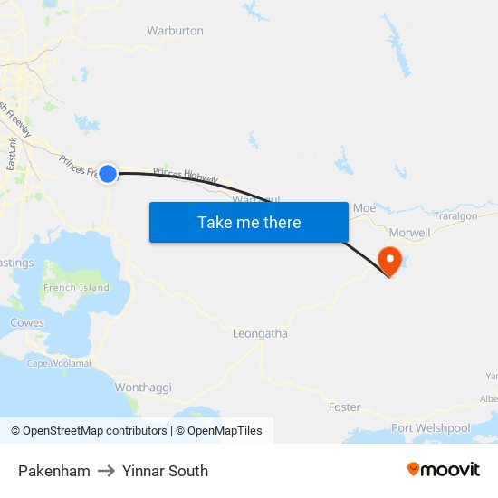 Pakenham to Yinnar South map