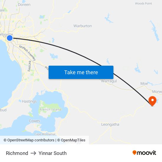 Richmond to Yinnar South map