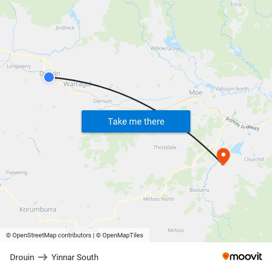 Drouin to Yinnar South map