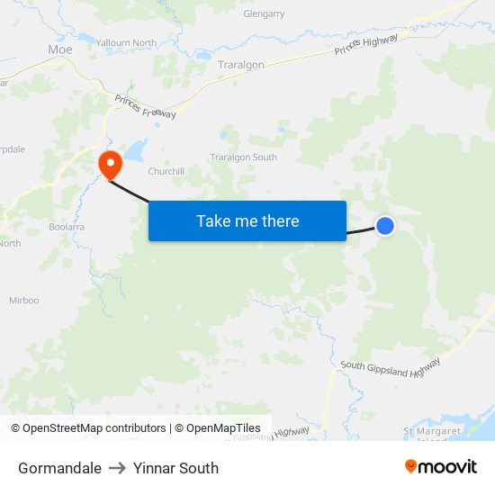 Gormandale to Yinnar South map