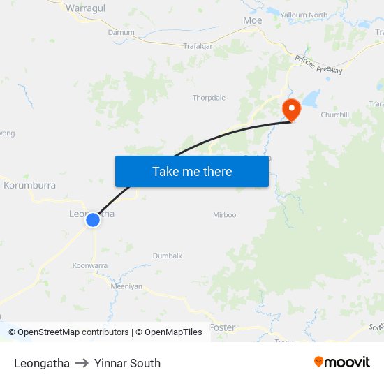 Leongatha to Yinnar South map