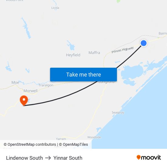 Lindenow South to Yinnar South map