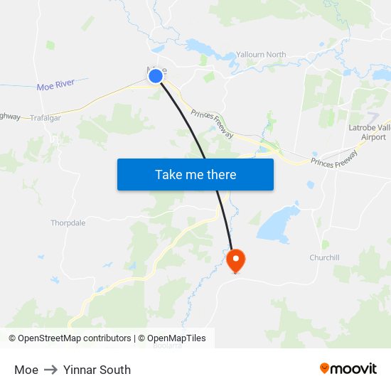 Moe to Yinnar South map