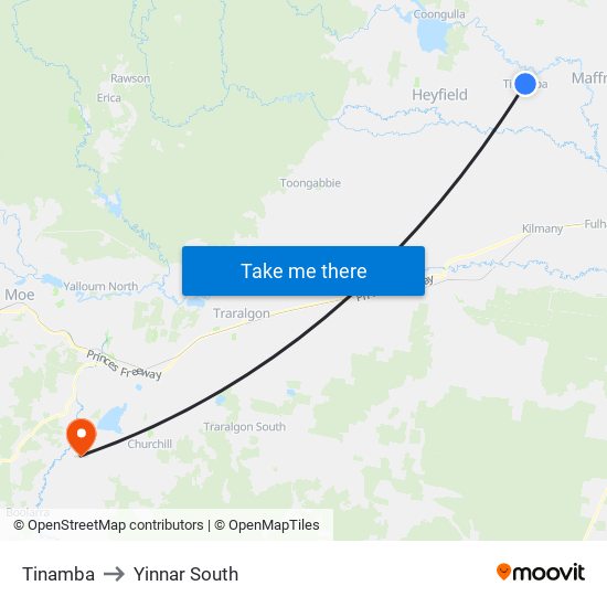 Tinamba to Yinnar South map