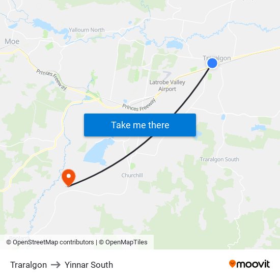 Traralgon to Yinnar South map