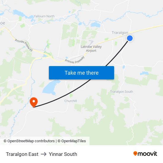 Traralgon East to Yinnar South map