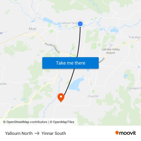 Yallourn North to Yinnar South map