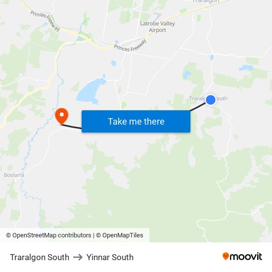 Traralgon South to Yinnar South map