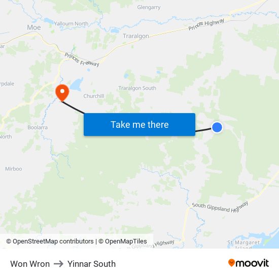 Won Wron to Yinnar South map