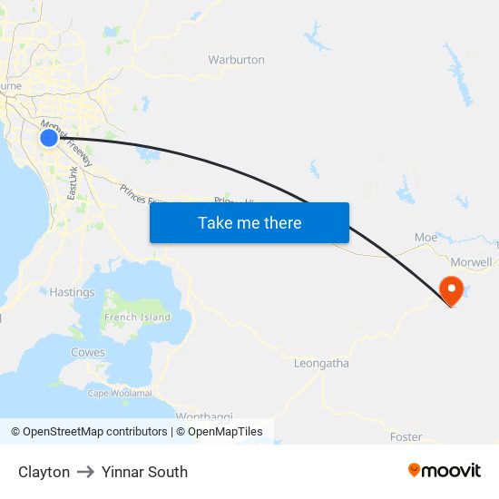 Clayton to Yinnar South map