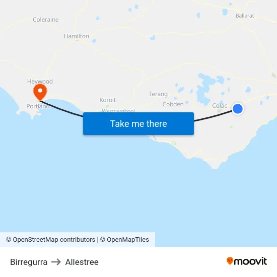 Birregurra to Allestree map