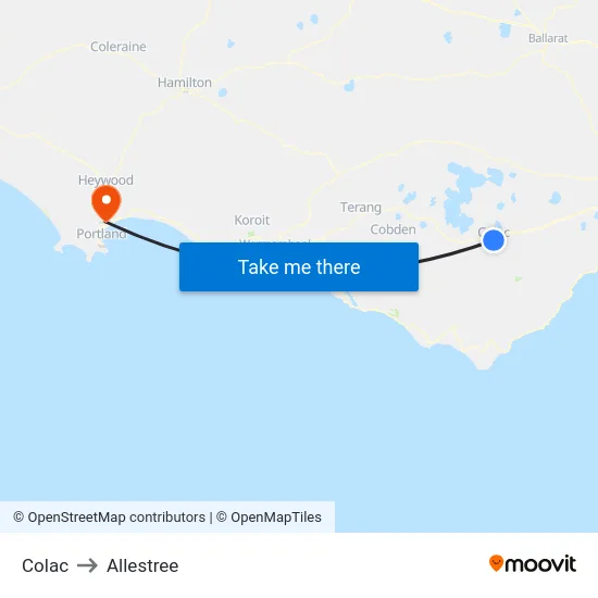 Colac to Allestree map
