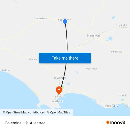 Coleraine to Allestree map