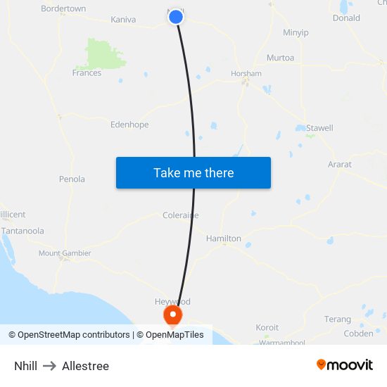 Nhill to Allestree map