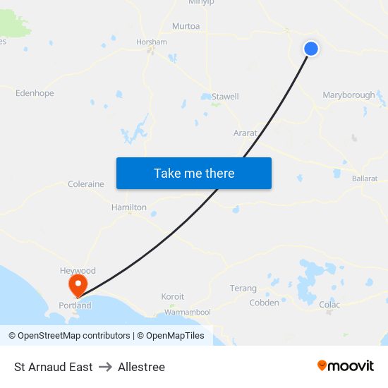 St Arnaud East to Allestree map