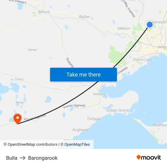 Bulla to Barongarook map