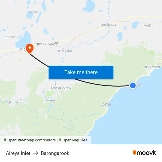 Aireys Inlet to Barongarook map