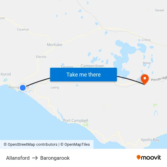 Allansford to Barongarook map
