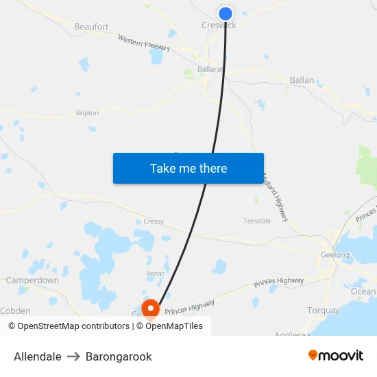 Allendale to Barongarook map