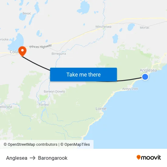 Anglesea to Barongarook map