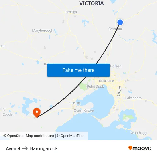 Avenel to Barongarook map