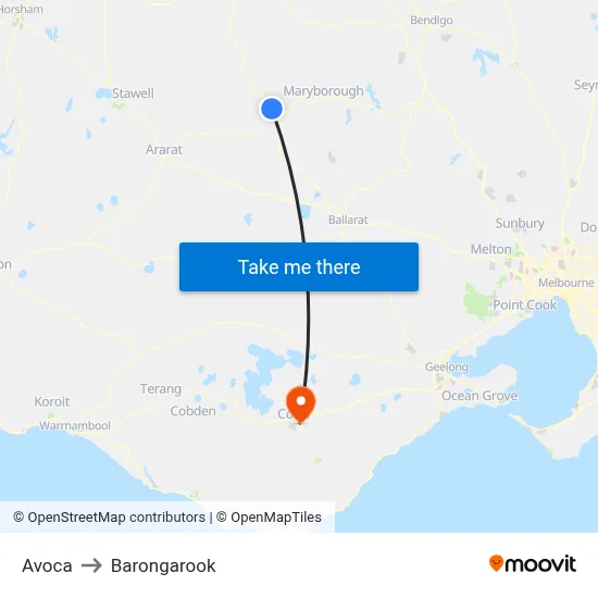 Avoca to Barongarook map