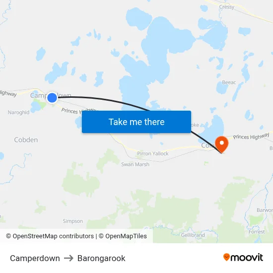 Camperdown to Barongarook map