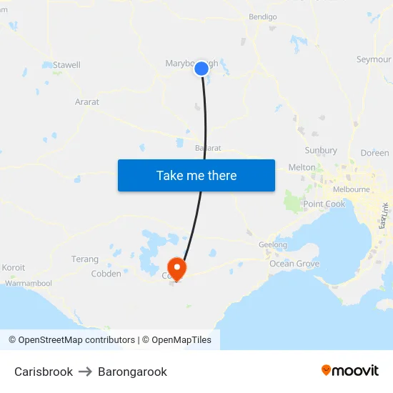 Carisbrook to Barongarook map