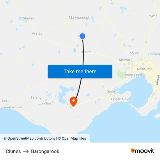 Clunes to Barongarook map