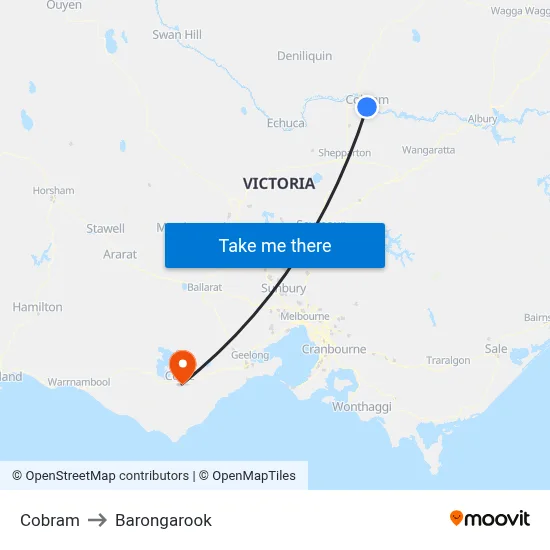 Cobram to Barongarook map